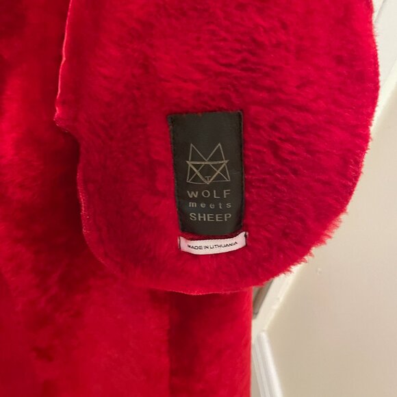 Genuine Sheepskin Fur Red Penny Lane Coat With Fox Fur Collar - Picture 7 of 11